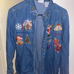 Christmas themed jean shirt